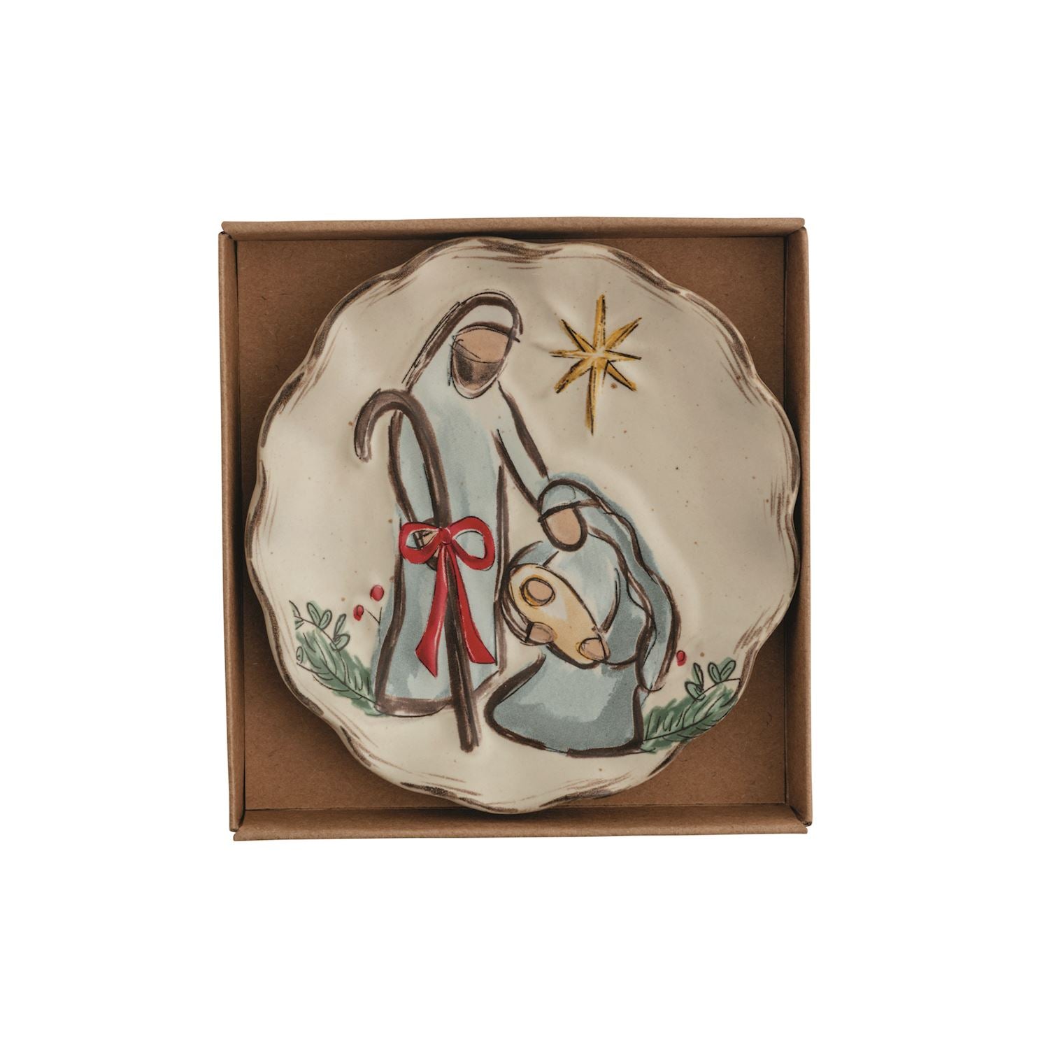 Scalloped tidbit plate with a hand-painted Mary