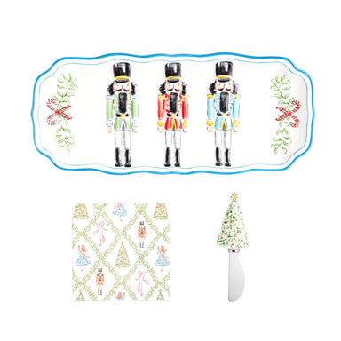 Nutcracker tray with matching cocktail napkins and tree spreader