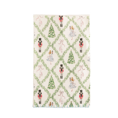 Cotton hand towel with green lattice and nutcracker pattern