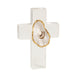 Clear acrylic cross with an oyster shell in the center