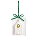 Acrylic ornament with a painted church and green velvet bow