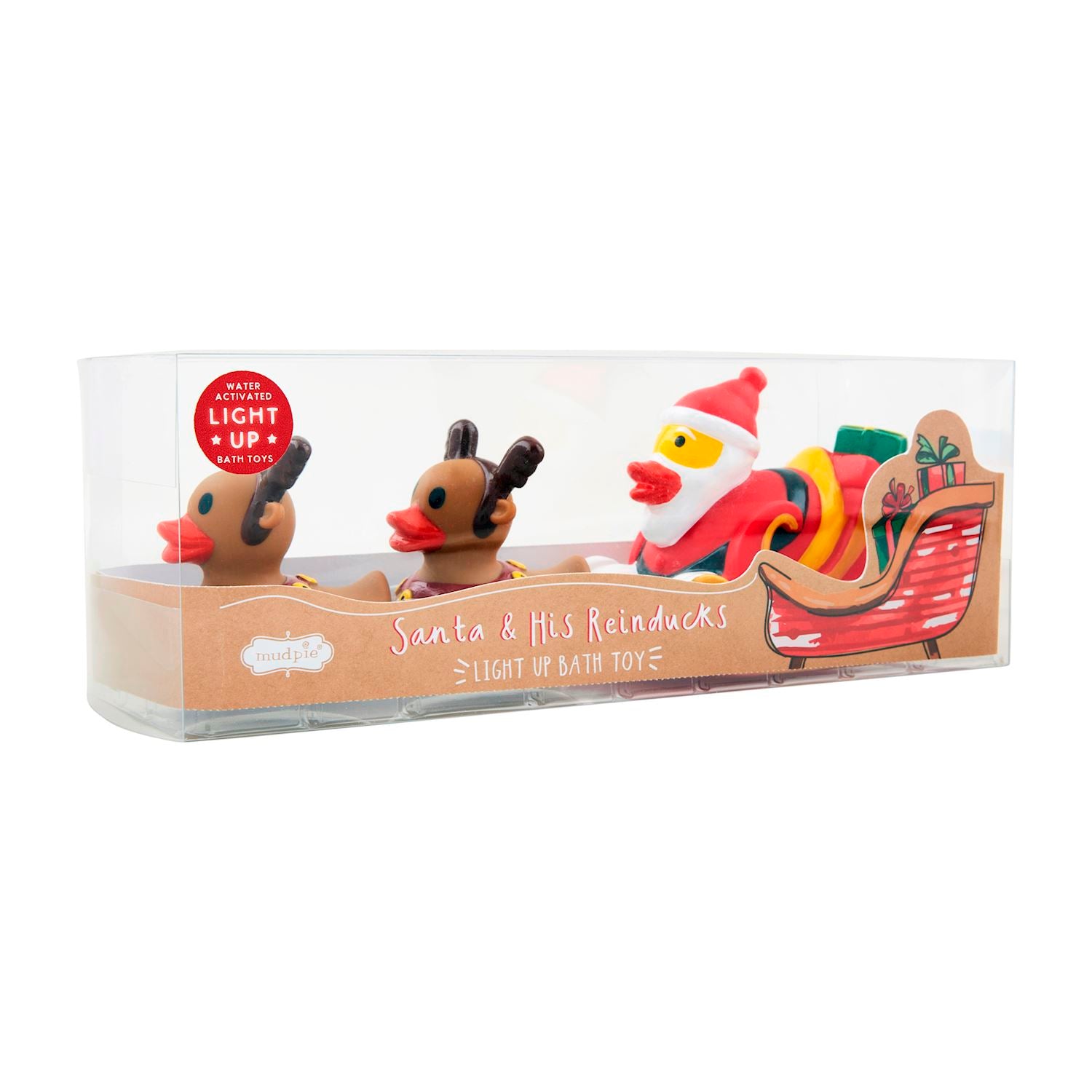 Santa sleigh and two reindeer duck bath toys