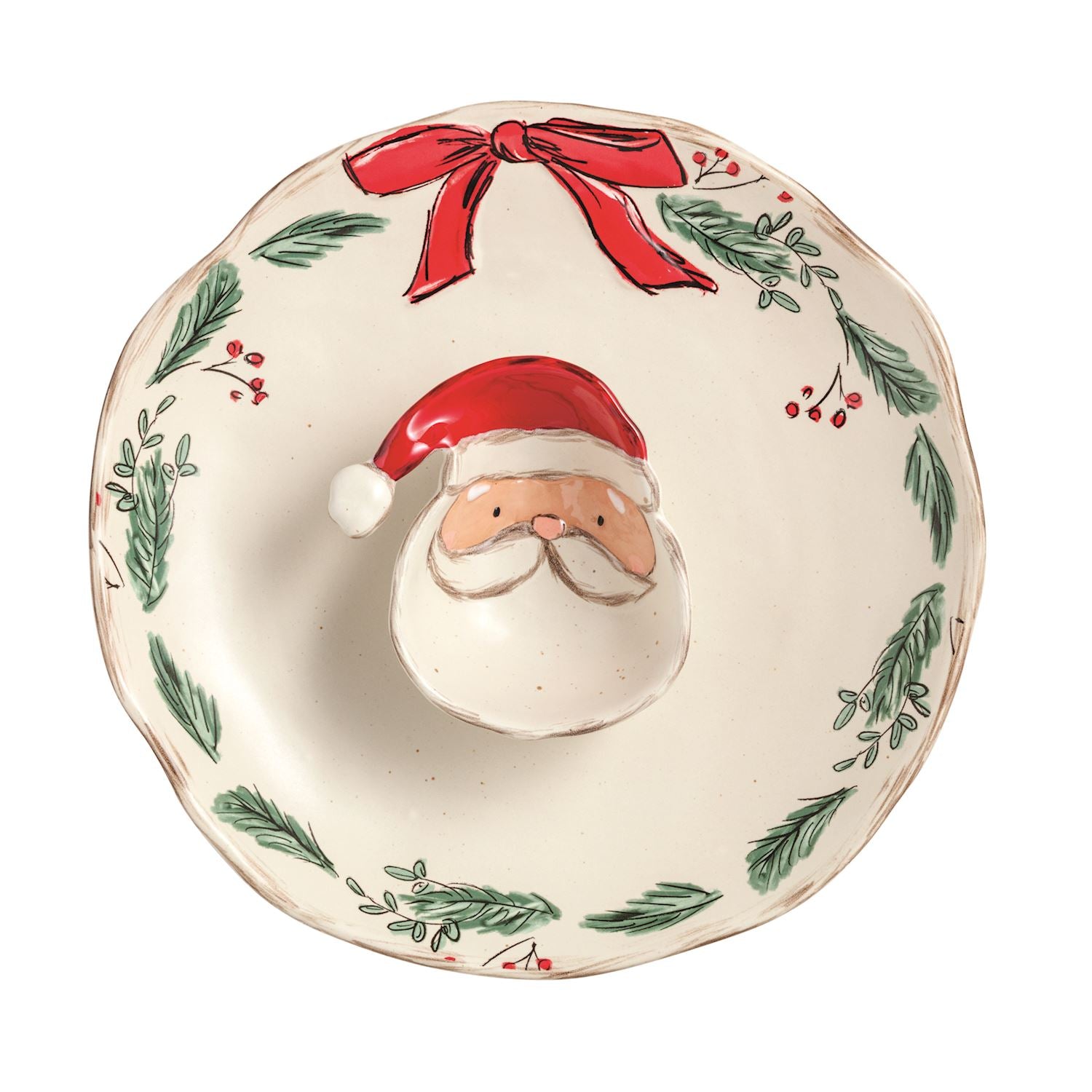 Round chip server with a Santa face dip cup in the center