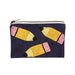 Navy beaded zip pouch with yellow pencils