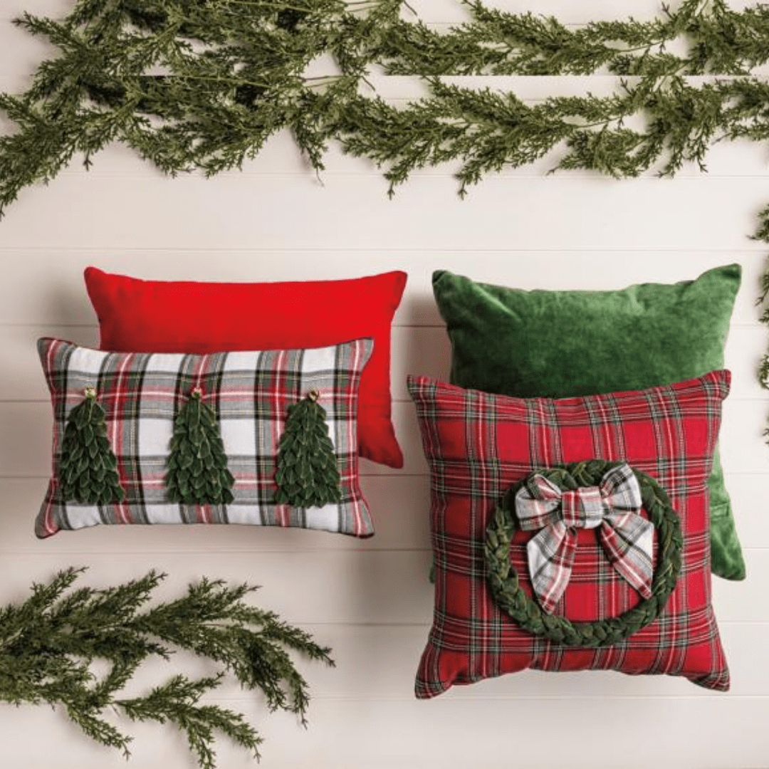 Mud Pie Velvet Loop Tartan Pillow - Mud Pie