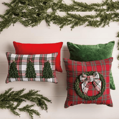 Mud Pie Velvet Loop Tartan Pillow - Mud Pie