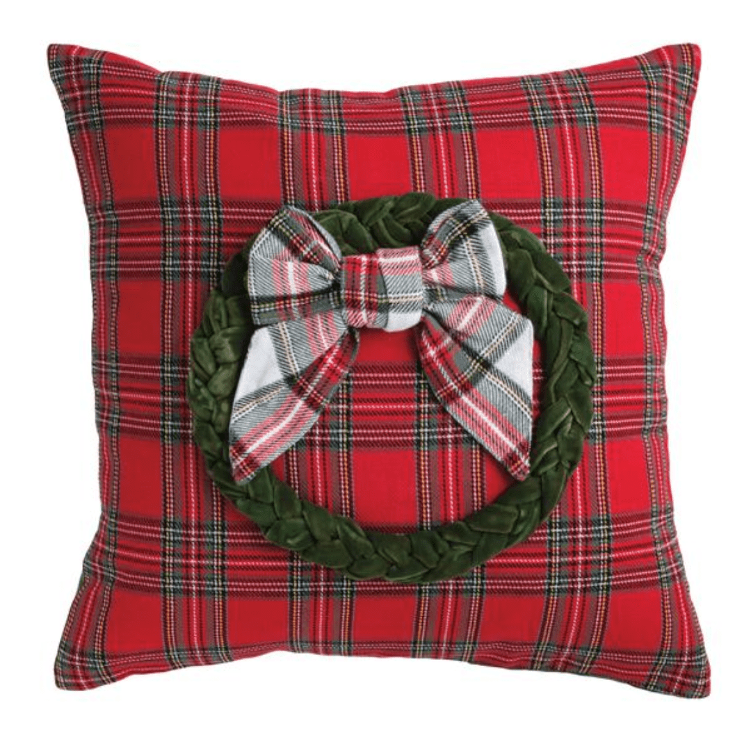 Mud Pie Velvet Loop Tartan Pillow - Mud Pie