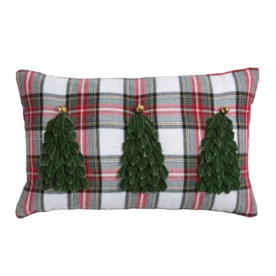 Mud Pie Velvet Loop Tartan Pillow - Mud Pie