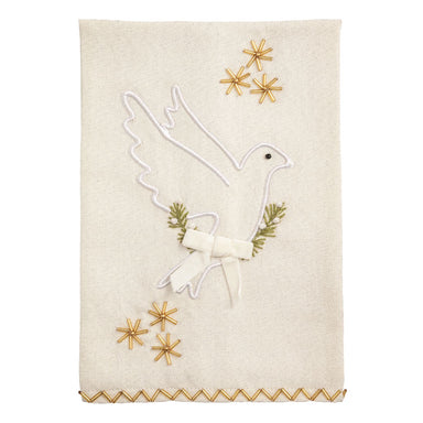 Cream hand towel with an embroidered dove