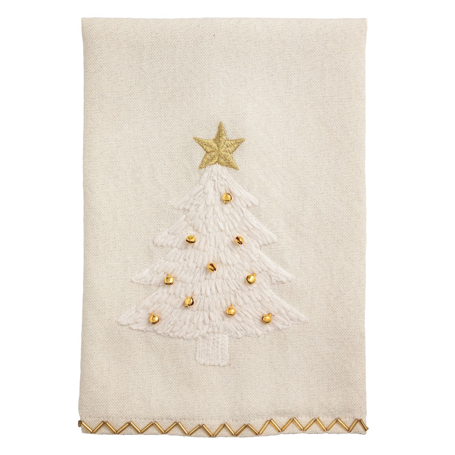 Cream hand towel with an embroidered Christmas tree