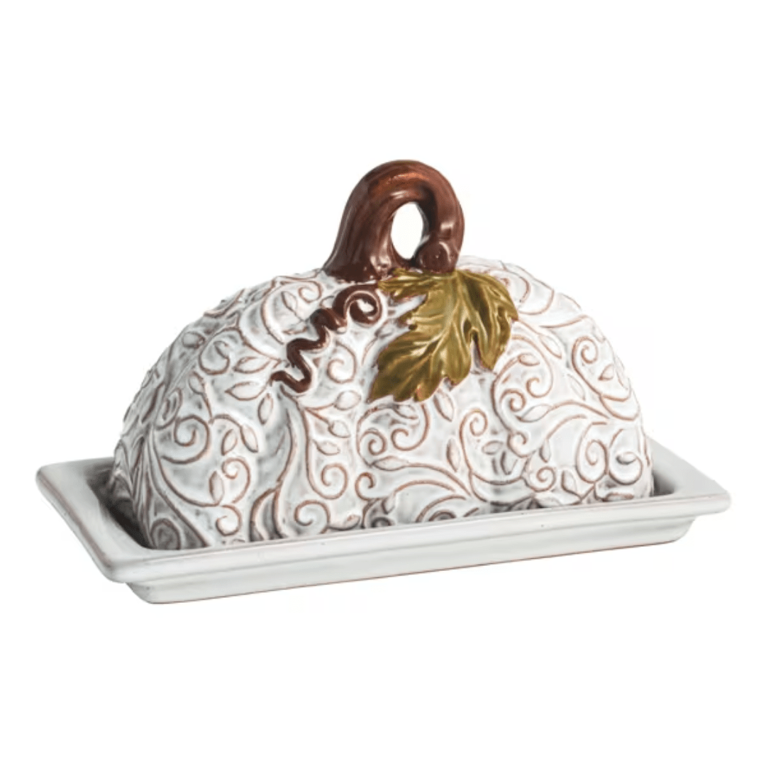 Mud Pie White Pumpkin Butter Dish - Mud Pie