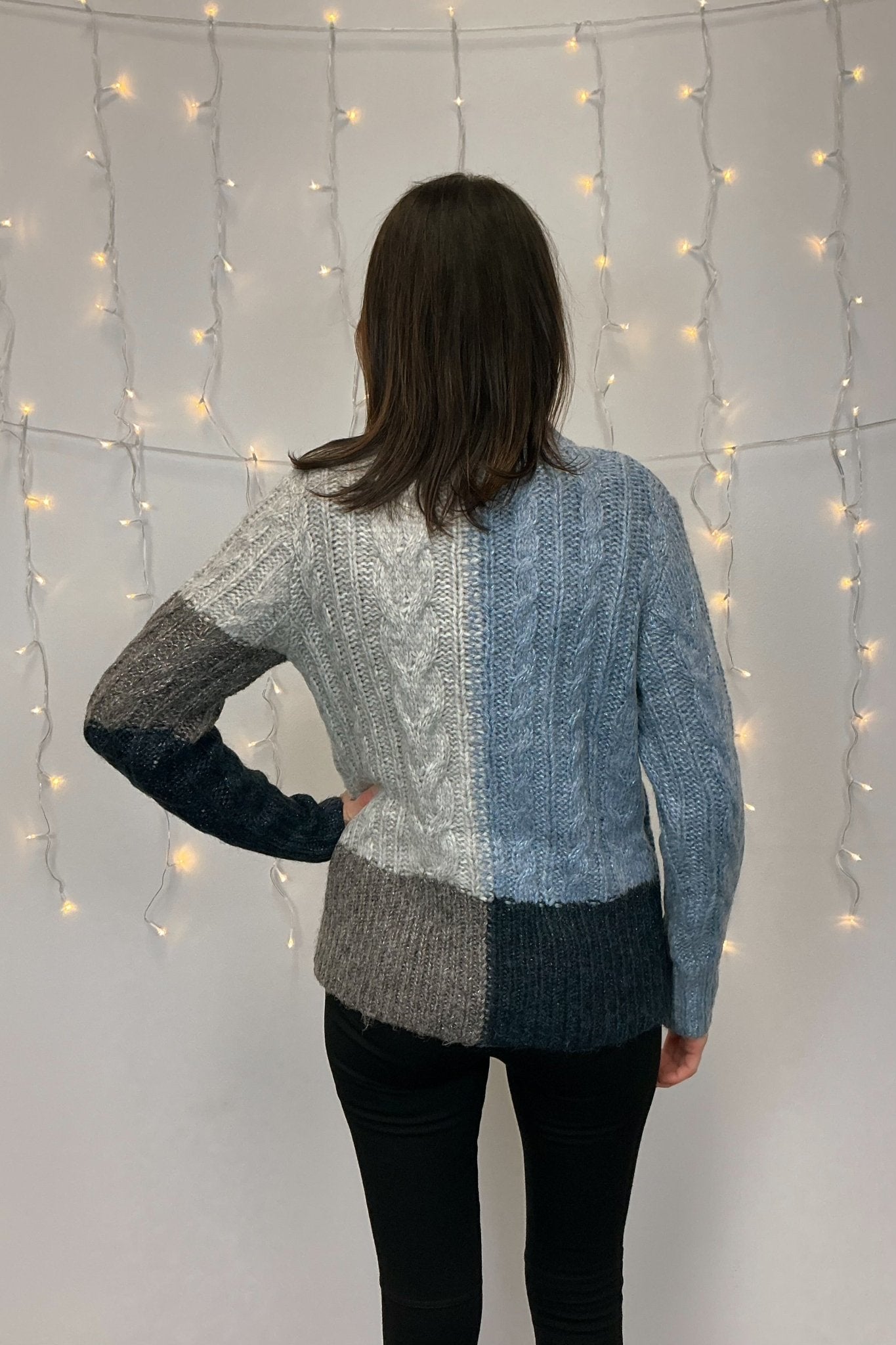 Mystree Color Blocked Cable Sweater - Mystree