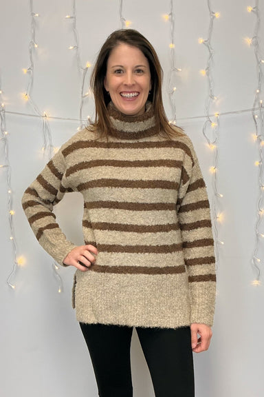 Mystree Stripe Turtle Neck Sweater - Mystree