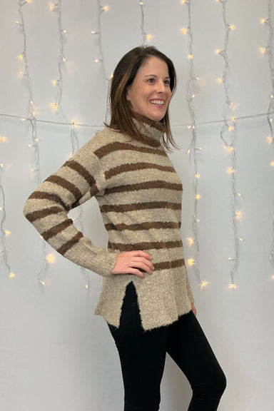 Mystree Stripe Turtle Neck Sweater - Mystree