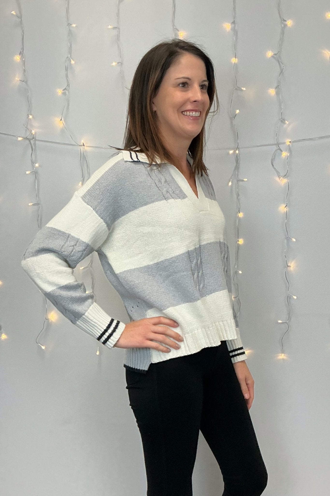 Mystree V - Neck Multistripe Sweater - Mystree