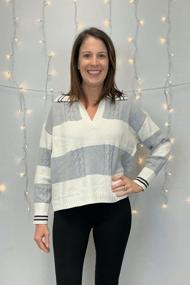 Mystree V - Neck Multistripe Sweater - Mystree