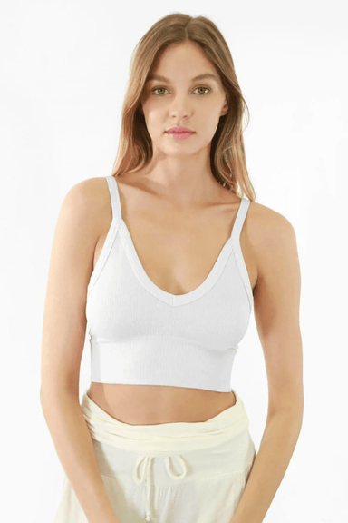 NikiBiki Ribbed V-Neck Bra Top- White - NikiBiki