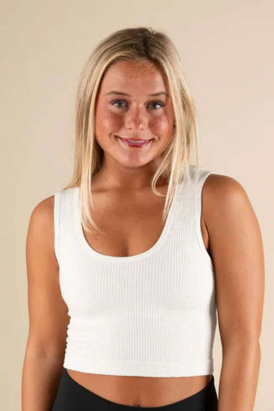 Padded Ribbed Tank Top - White - By Together