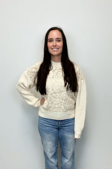 Paisley Floral Embroided Sweater - Beige - Very Moda