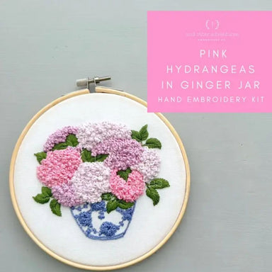Pink Hydrangeas In Ginger Jar Intermediate Embroidery Kit - And Other Adventures Embroidery Co