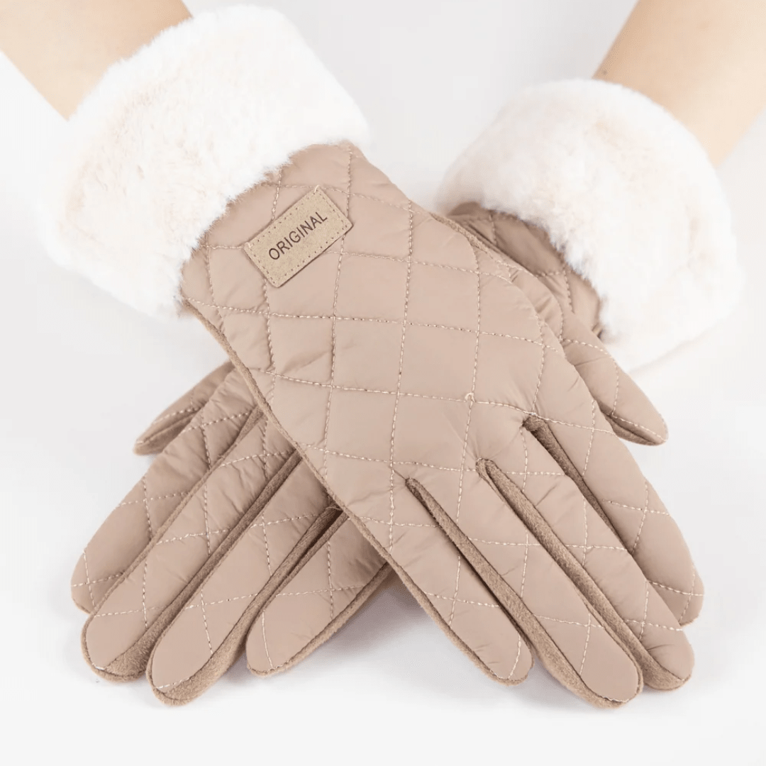 Quilted Texture Faux Fur Cuff Gloves - Very Moda