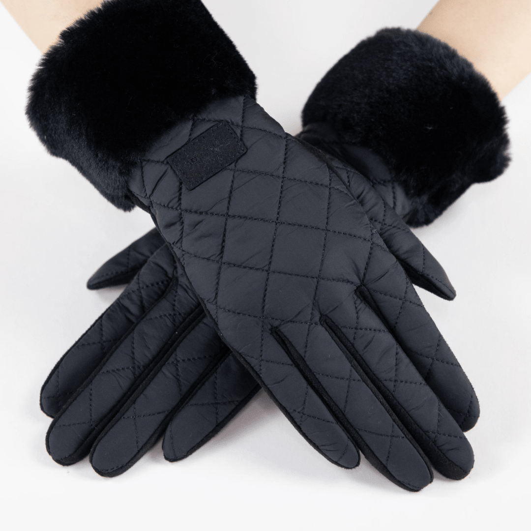 Quilted Texture Faux Fur Cuff Gloves - Very Moda