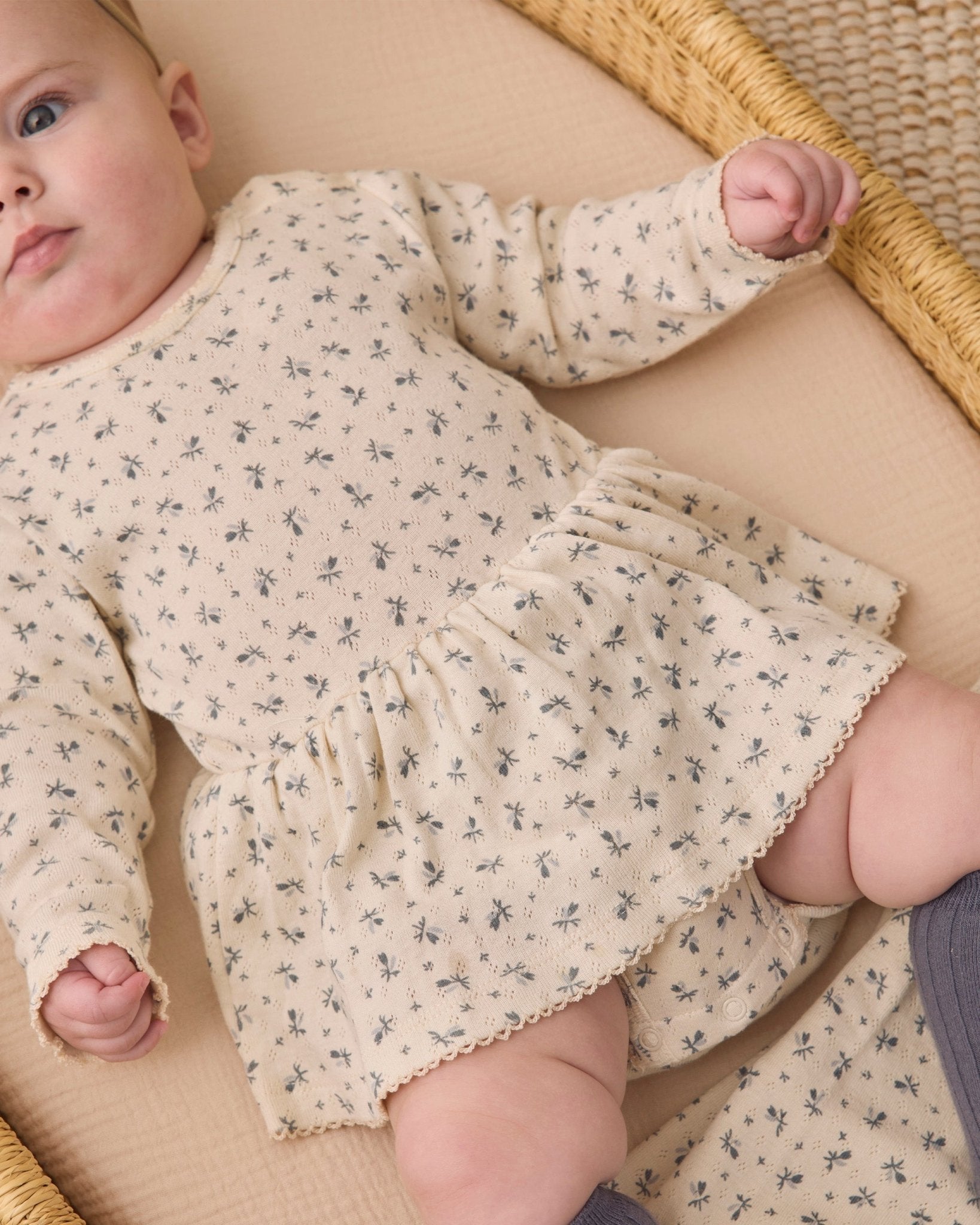 Quincy Mae Pointelle Skirted Bodysuit - Blue Ditsy - Rylee + Cru