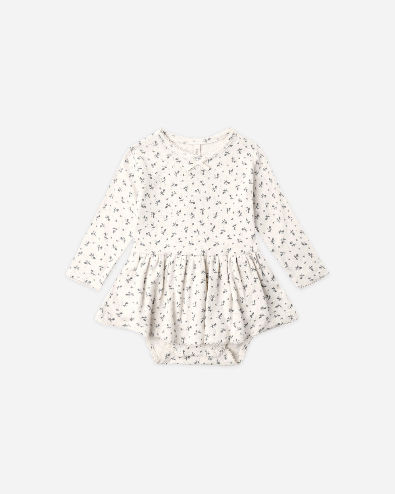 Quincy Mae Pointelle Skirted Bodysuit - Blue Ditsy - Rylee + Cru