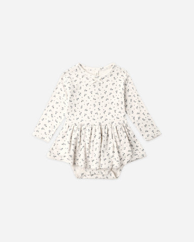 Quincy Mae Pointelle Skirted Bodysuit - Blue Ditsy - Rylee + Cru