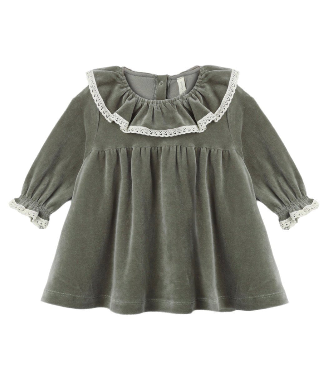 Quincy Mae Velour Baby Dress - Spruce - Rylee + Cru