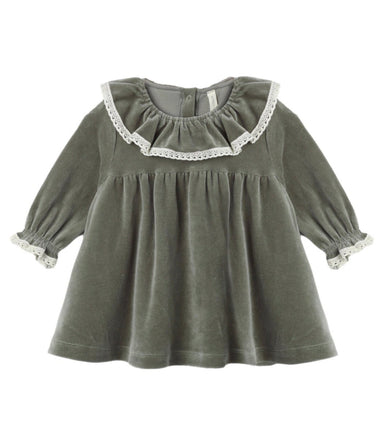 Quincy Mae Velour Baby Dress - Spruce - Rylee + Cru