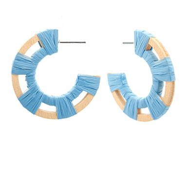 Raffia/Wood Hoop Earrings - Golden Stella