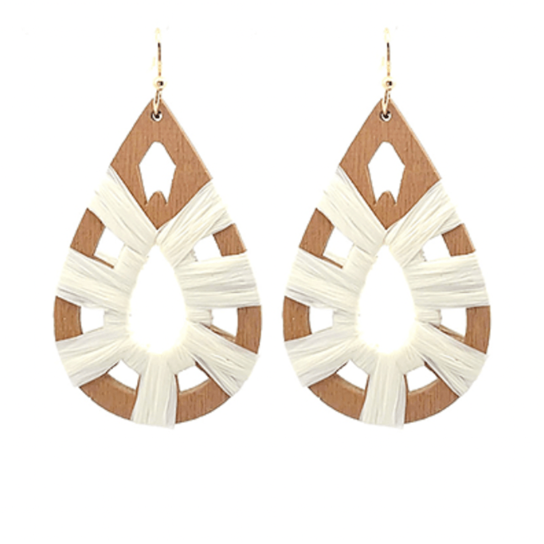Raffia/Wood Teardrop Earrings - Golden Stella