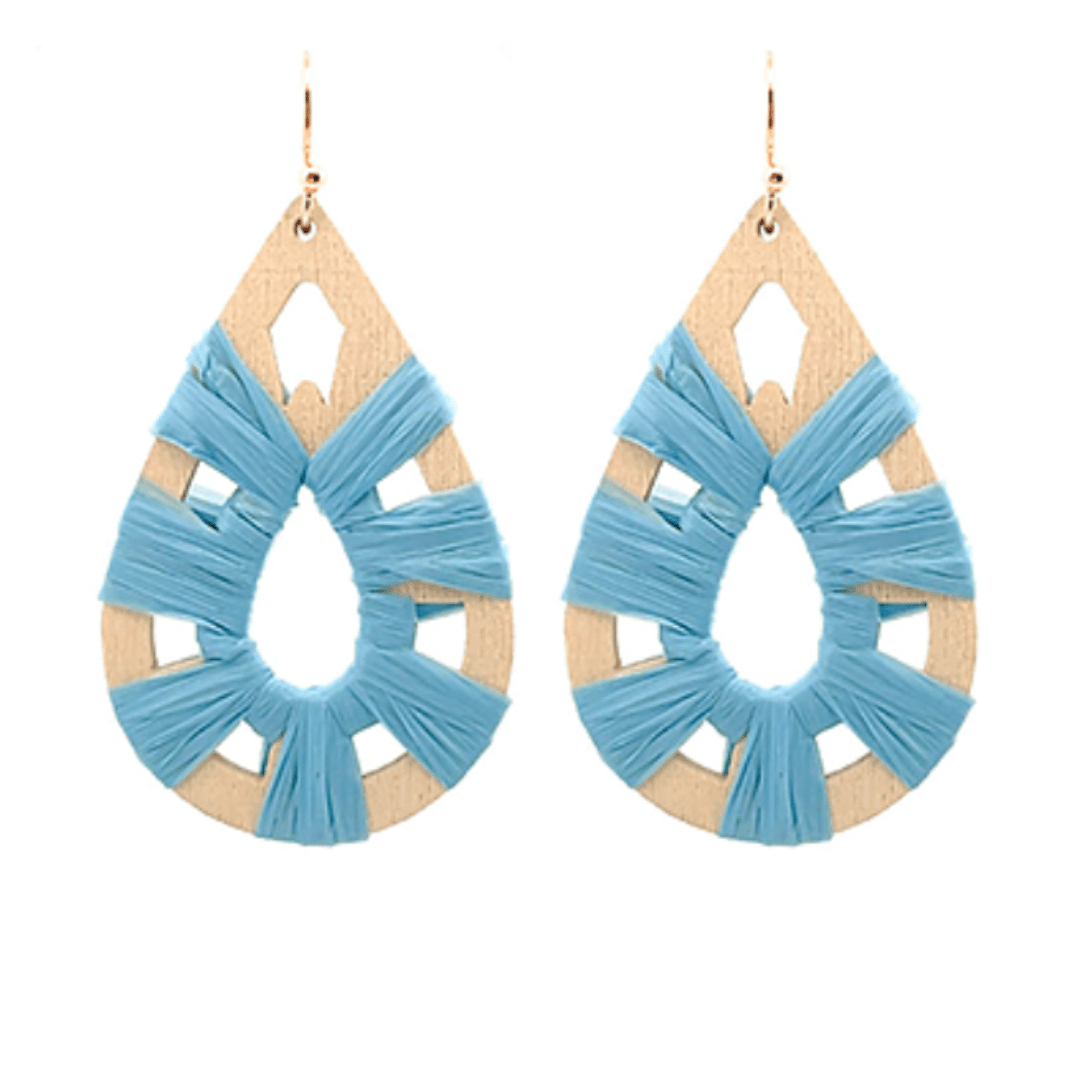Raffia/Wood Teardrop Earrings - Golden Stella