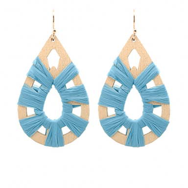 Raffia/Wood Teardrop Earrings - Golden Stella