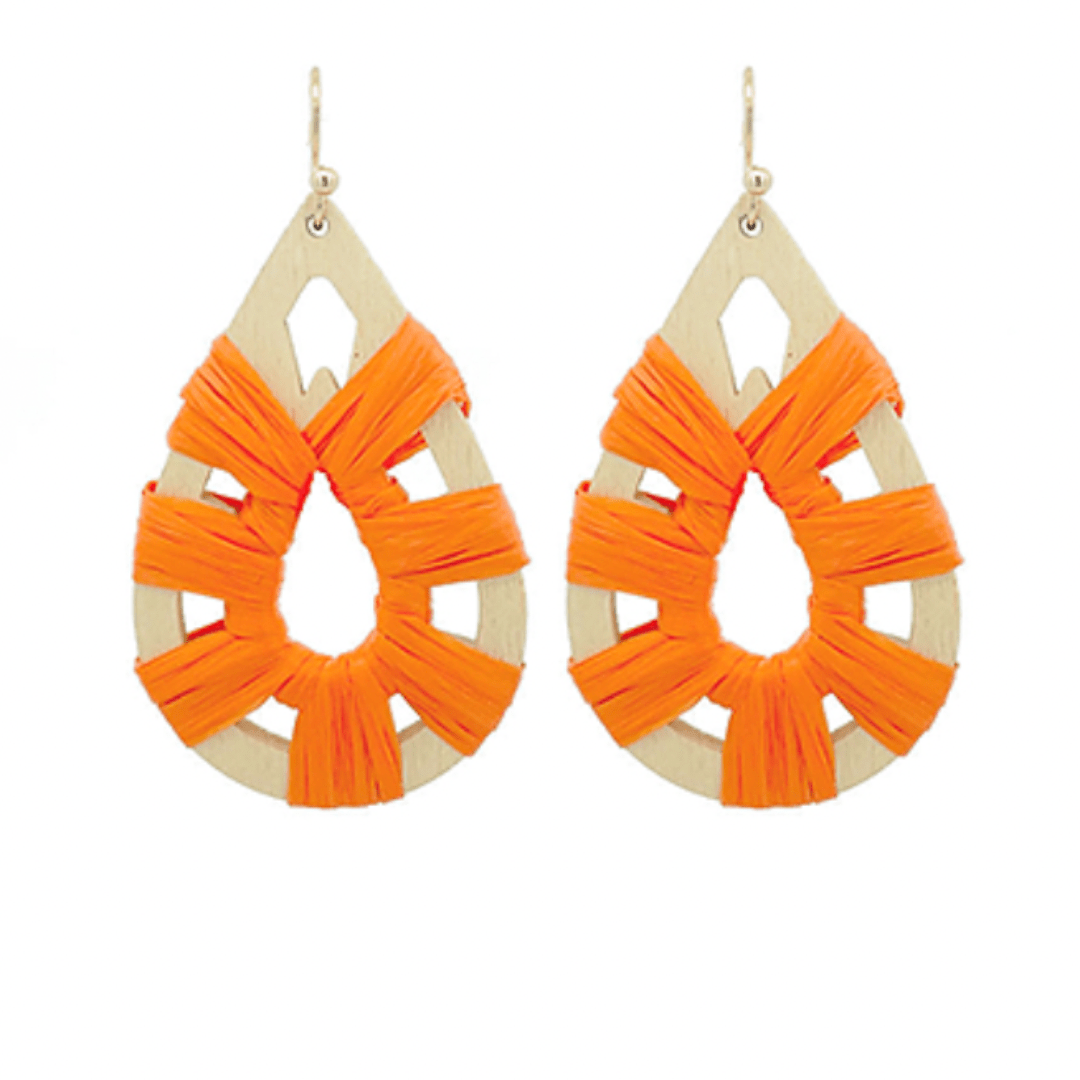 Raffia/Wood Teardrop Earrings - Golden Stella