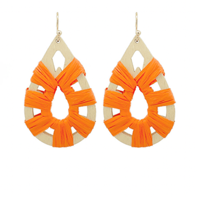 Raffia/Wood Teardrop Earrings - Golden Stella