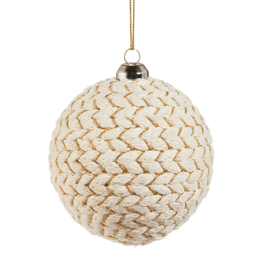 Raz Cream & Gold Rope Braid Ball Ornament - Raz Imports, Inc.