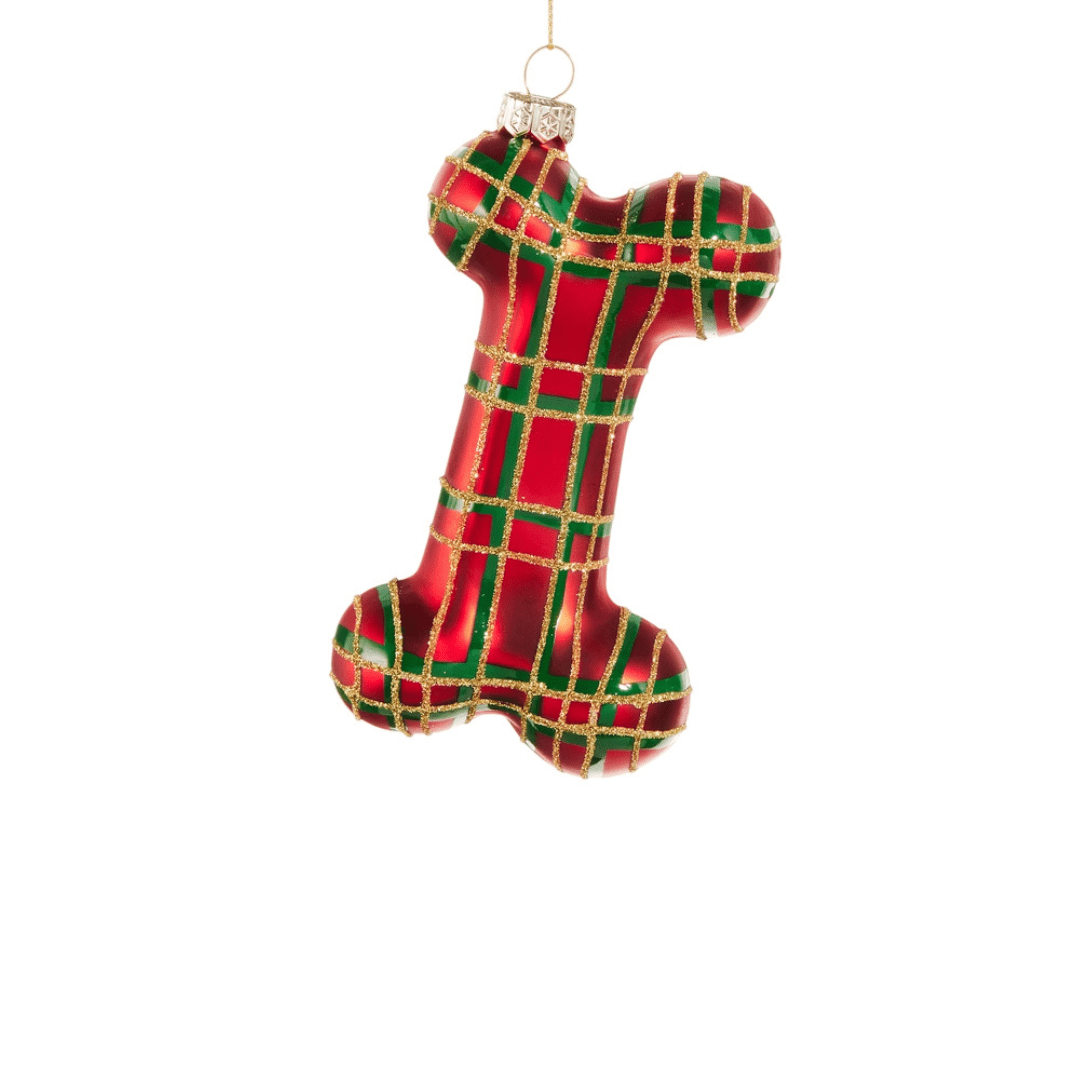 Raz Plaid Dog Bone Ornament - Raz Imports, Inc.
