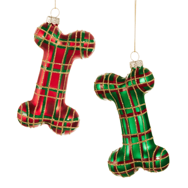 Raz Plaid Dog Bone Ornament - Raz Imports, Inc.