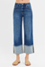 Risen Mid Rise Wide Leg Cuffed Jean - Dark Wash - Risen Jeans