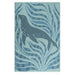 Rug with a seal design in blue and gray on a white background