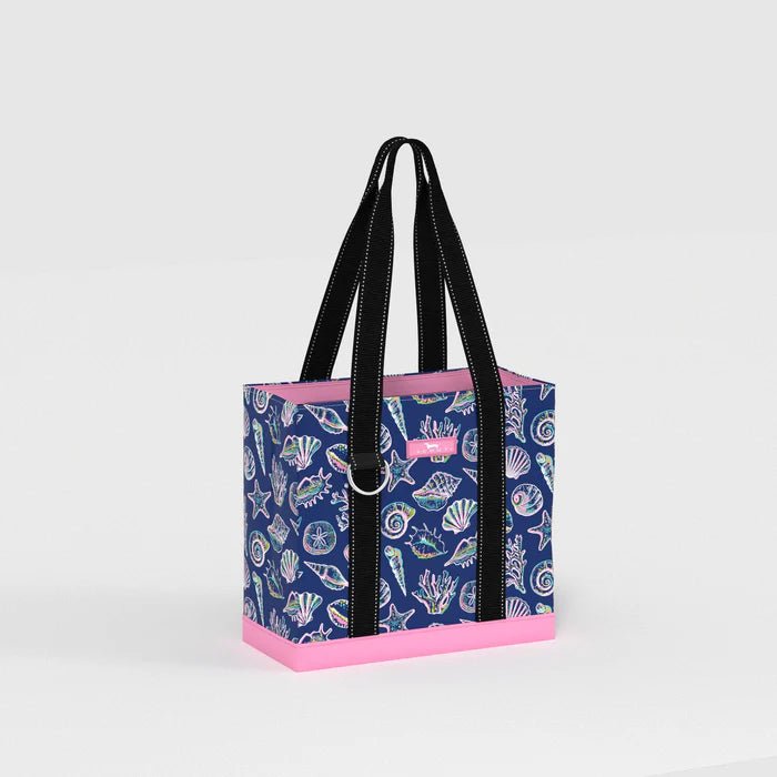 Tote bag with sea-themed pattern on a white background