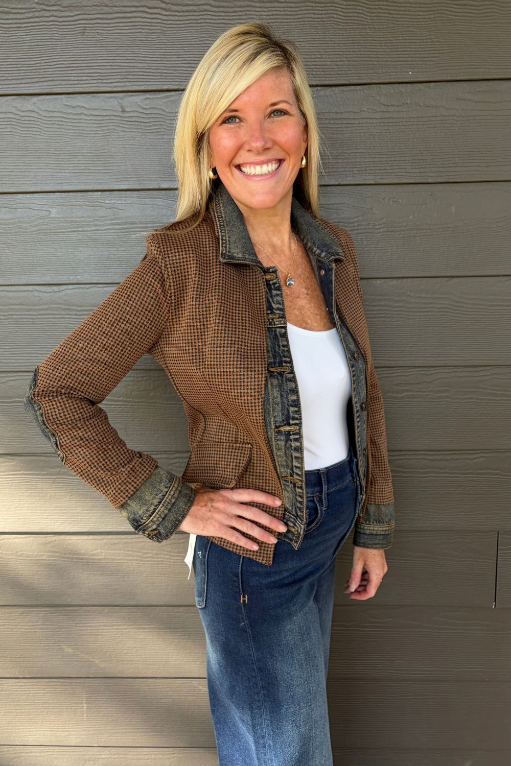 Six Fifty Clarissa Jacket In Brown BDFD Check - Six Fifty