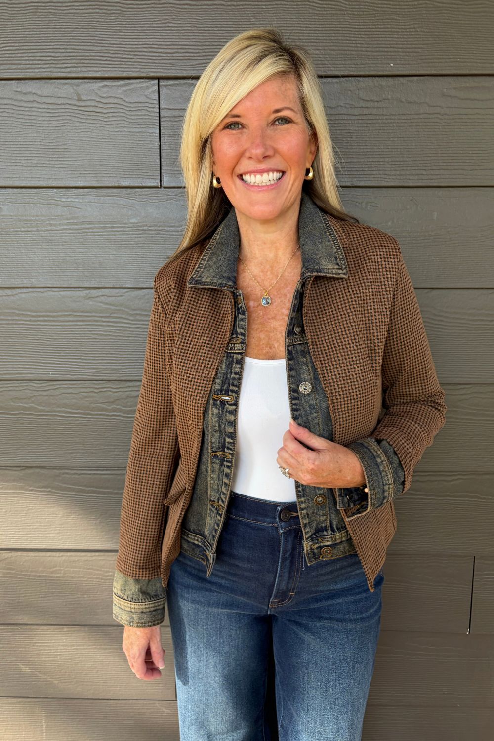 Six Fifty Clarissa Jacket In Brown BDFD Check - Six Fifty