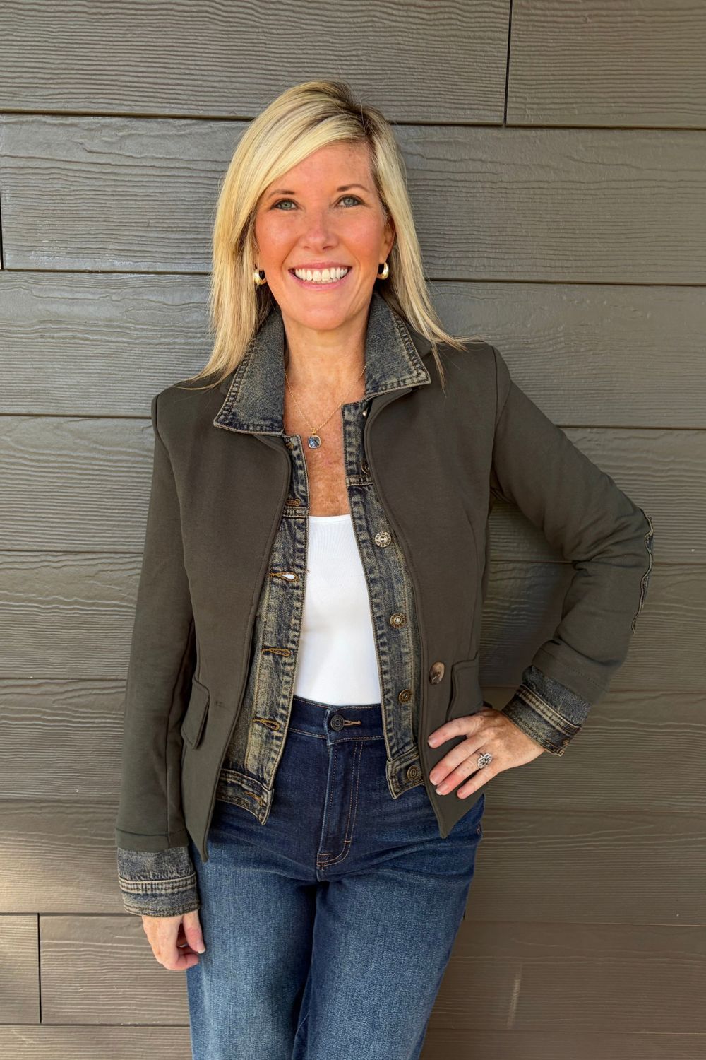 Six Fifty Clarissa Mixed Medium Jacket In Military - Six Fifty