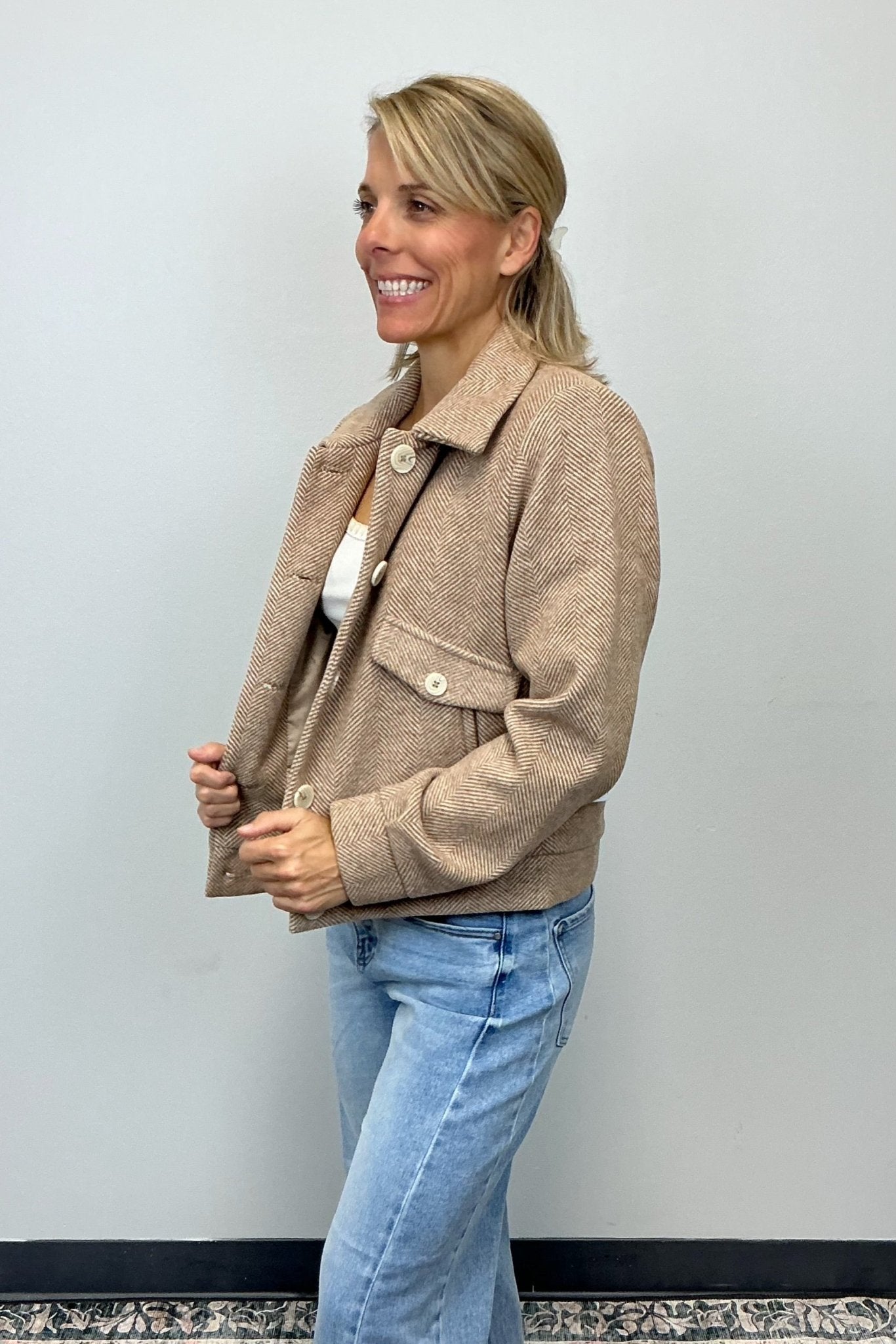 Six Fifty Katrina Herringbone Jacket - Camel - Six Fifty