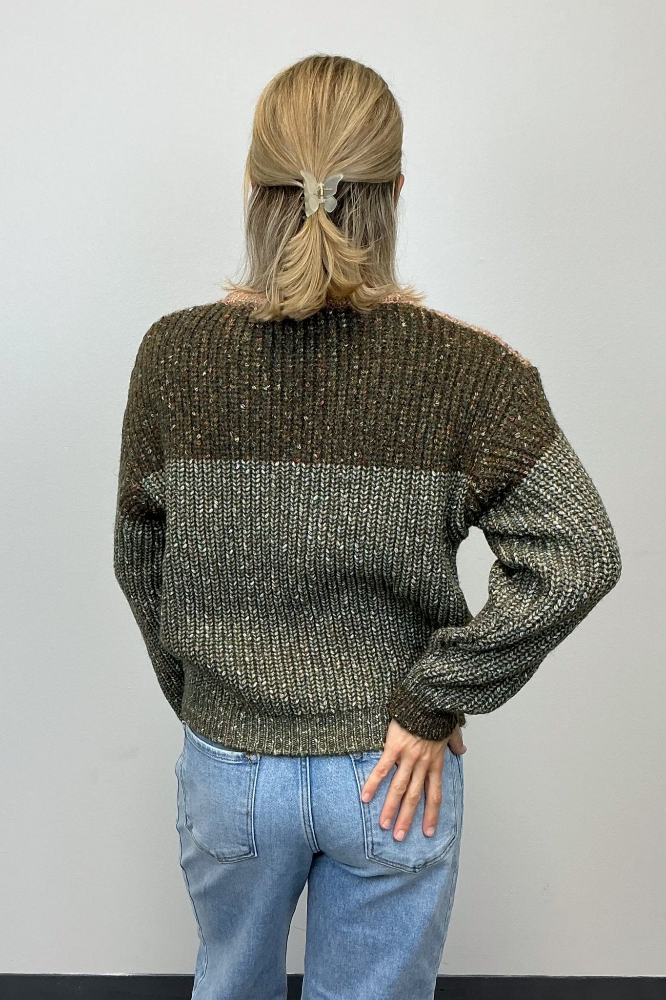 Skies are Blue Chevron Sweater - Olive/Taupe - Skies are Blue