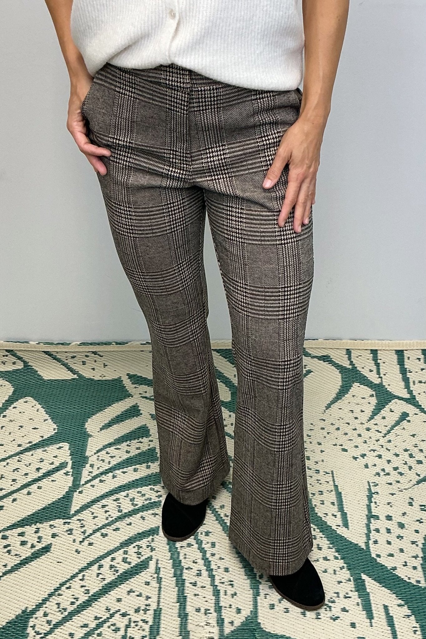 Skies are Blue Plaid Full Length Wide Pants - Brown - Skies are Blue