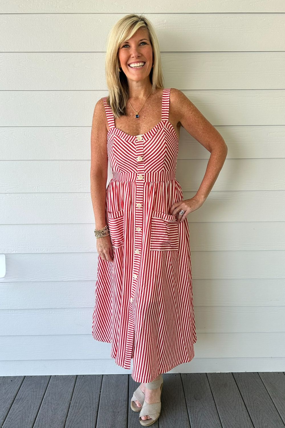 Sleeveless Stripe Dress - Red - Zoe and Claire